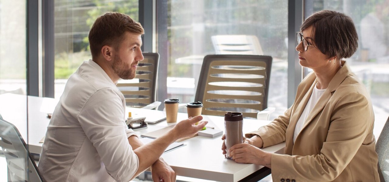 Employee discussing values with manager